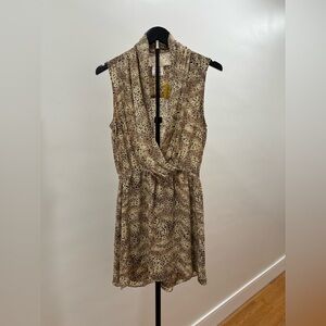719. Parker 100% Silk Sleeveless V-Neck Animal Print Dress - Beige